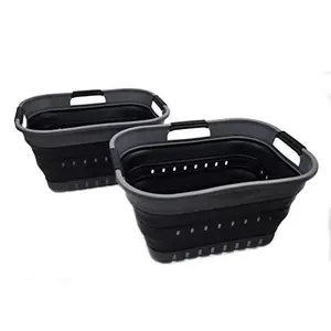 SAMMART 19L (5 gallon) Super Mini Collapsible 3 Handled Plastic Basket - Foldable Pop Up Storage Container/Organizer - Space Saving Hamper/Basket