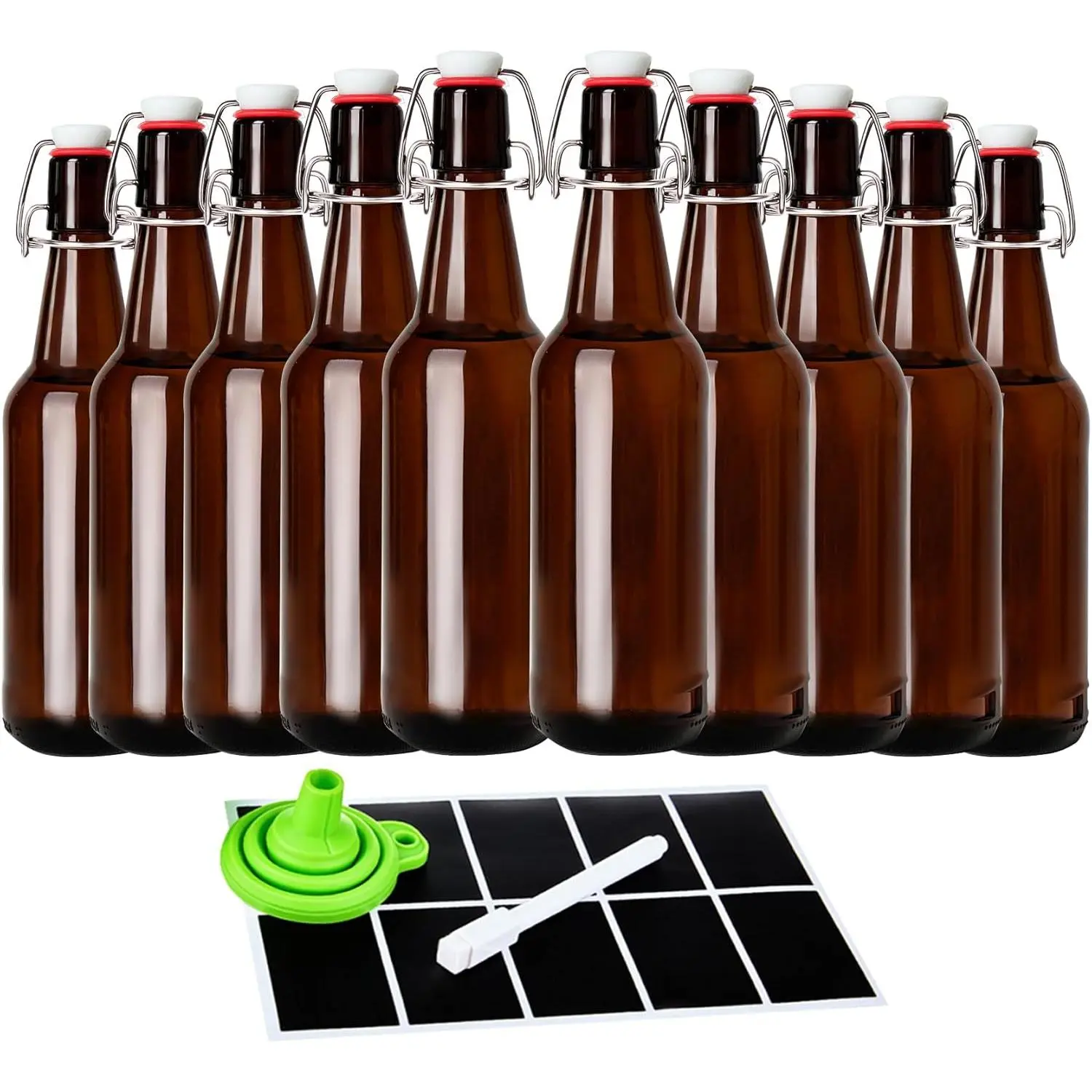 16.5oz   Bottles with Flip Caps Set of 10, Swinging Top Glass Brewing Bottles with Airtight  for Vanilla Extract, Fermentation Kombucha, Beverage, Water, Kefir, Soda