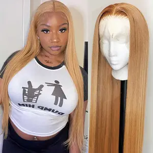 [NEW IN] Hot Star 27# Honey Blonde Colored Red Color and P4/27 Highlight Color Human Hair Frontal Wigs Straight 13x6 HD Transparent Lace Front Human Hair Wigs For Women