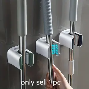 1pc Broom Rack, Wall Mounted Mop Tool Organizer, Home Laundry, Closet, Bathroom, Storage Tool Rack, 1 Slot, No Punching Installation Mop Rack, Utility Racks
