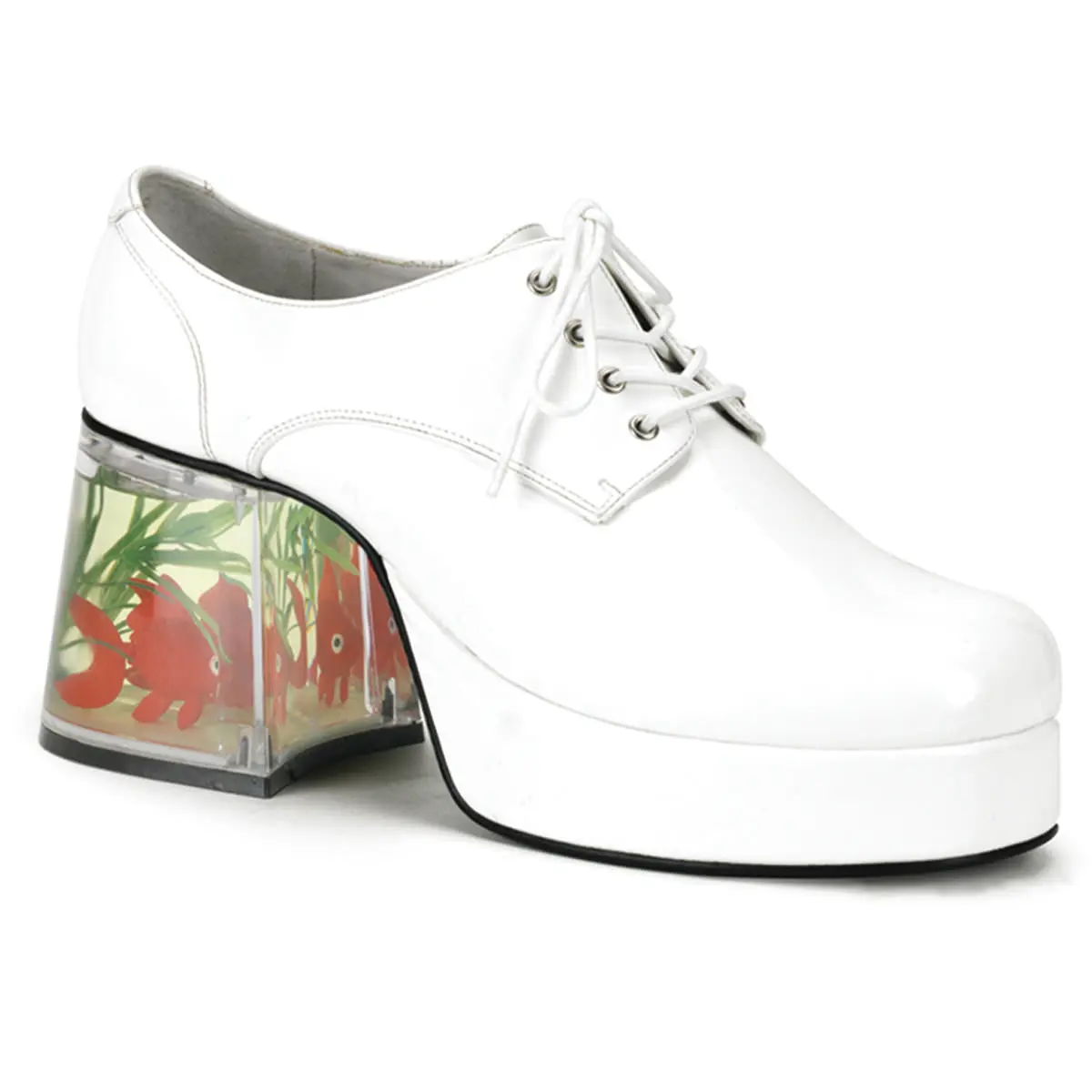 Mens White Patent Fish Tank Platform Shoes 70s Disco Shoes