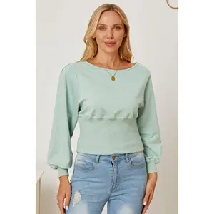 Boat Neck Lantern Sleeve Blouse