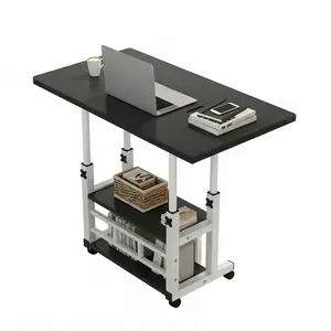 Upgraded Ergonomic Adjustable Height Rolling Desk, Mobile Sit-Stand Workstation With 3-Tier Storage Shelves, Sturdy C-Base Laptop Desk For Home Office & Bedside