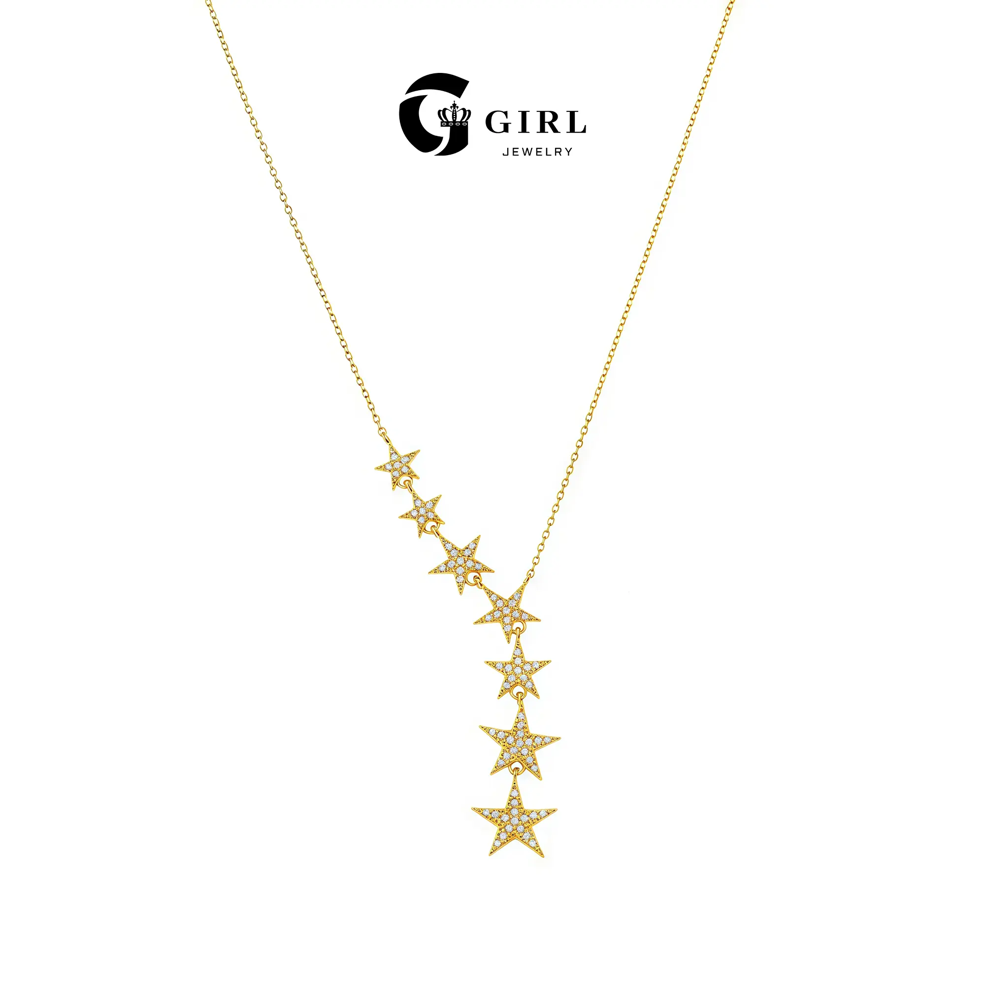 GGIRL 7-Star Y-Shaped Artificial Gemstone Necklace Star-Shaped Sparkling Zirconia Pendant Versatile Fashion Jewelry for Everyday Wear or Holiday Gifting