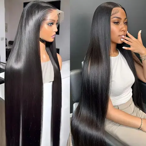 BLING HAIR Women's 13x6 Straight Full Density HD Glueless Lacefrontal Full Lace Human Hair Wig - 36 in, 180% Density, Natural Black, Side Part, Dye-Bleach Ready, Full Lace Wigs, Hd Glueless Wigs