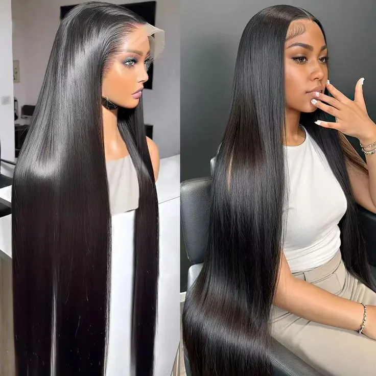 BLING HAIR Women's 13x6 Straight Full Density HD Glueless Lacefrontal Full Lace Human Hair Wig - 36 in, 180% Density, Natural Black, Side Part, Dye-Bleach Ready, Full Lace Wigs, Hd Glueless Wigs
