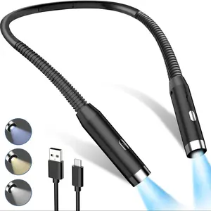 LED Neck Reading Light, 3-Color & 3-Brightness Adjustable Bendable Neck Light, USB Rechargeable Book Light for Reading in Bed, Knitting, Crochet, Camping, Working, Book Lovers Gifts