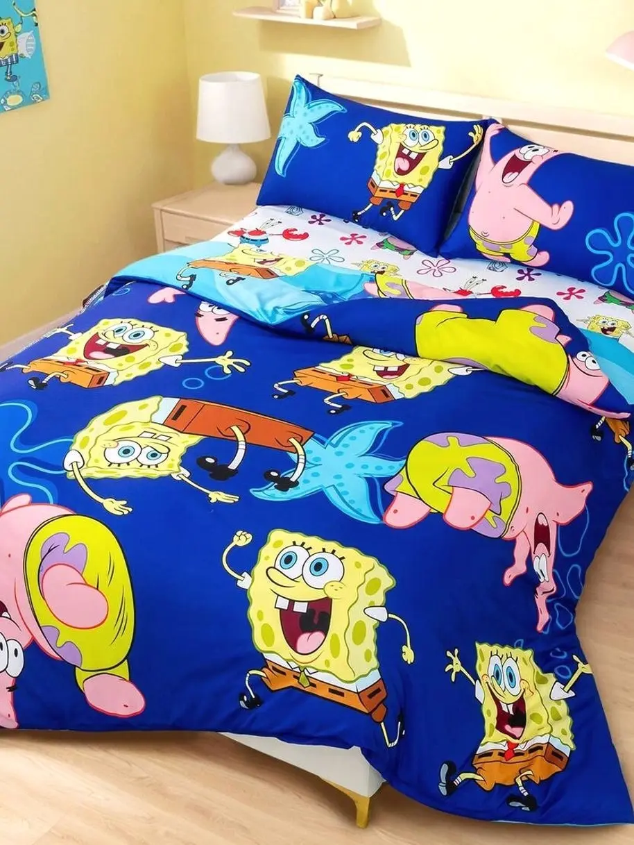3PCS SpongeBob Duvet Cover Set, Cartoon Yellow Bedding, Soft Brushed Quilt Cover with Pillowcases, No Insert, Kids Bedroom Decor