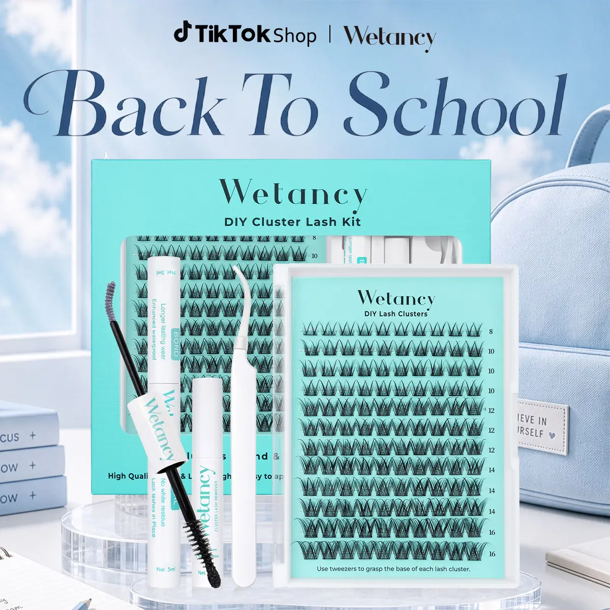 Wetancy DIY Lash Clusters Kit - Soft Fluffy Long-Lasting Lashes with Glue Remover & Tweezer for Beginners