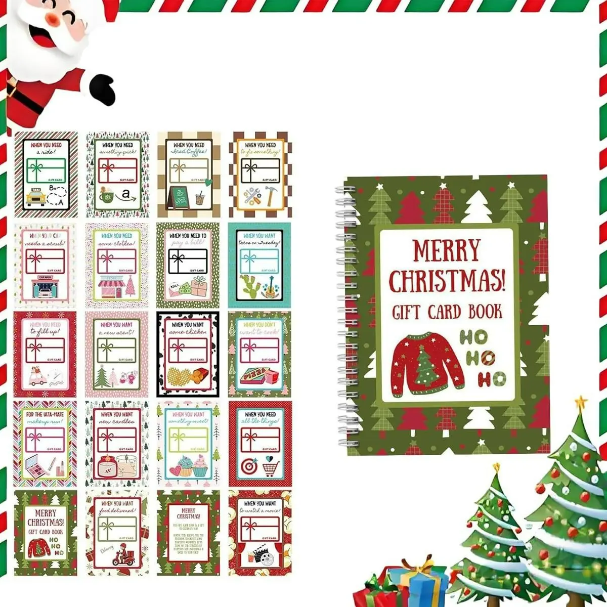 Spiral Bound Christmas Surprise Gift Card Book 5x7 Inches, Personalized DIY Xmas Present, Unique Stocking Stuffer for Adults, Family, Friends & Students with Page-by-Page Hidden Surprises