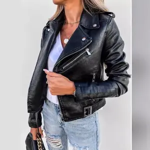 Locomotive PU Jackets Outwear Women Long Sleeve Zipper Fashion Jacket PU Leather Coat Motorcycle Short Coats Outwear rock star puffer jacket peacoat trench coat