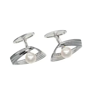 Pre-owned MIKIMOTO Sterling Silver 925 (Ag925) Small Leather Goods Pearl Silver Cufflinks