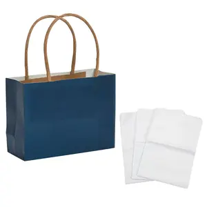 4 1/2" x 3 1/4" Mini Navy Kraft Paper Gift Bags & Tissue Paper Kit for 12