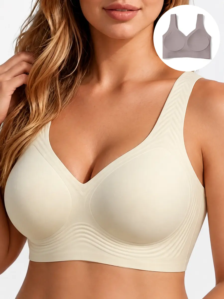 SOFT INTENTION Lightly Lined Fixed Cup Jelly Bra - Breathable Seamless Wireless Full Coverage T shirt Bra Plus Size Friendly