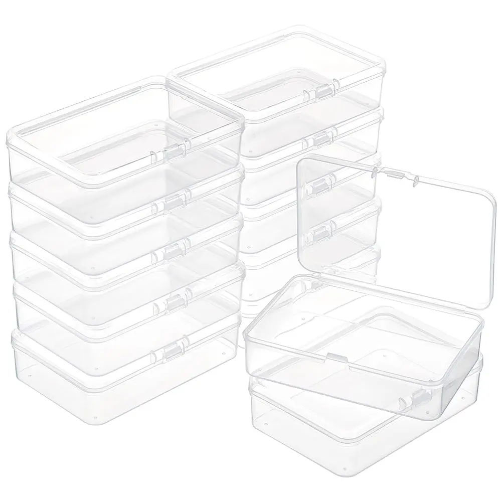 12-Pack Rectangle PP Plastic Durable Storage Organizer Boxes, 3.35x2.4x0.98 Inch Dustproof Hinged Lid Container for Organizing Beads, Beads/Cards (Kitchen Utensil & Gadget Accessory)