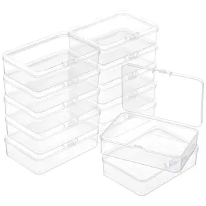 12 Pack Rectangle PP Plastic Container Box, 3.35x2.4x0.98 Inch Bead Storage Organizer Box, Dustproof Case with Hinged Lid for Cards, Beads and Craft Supplies
