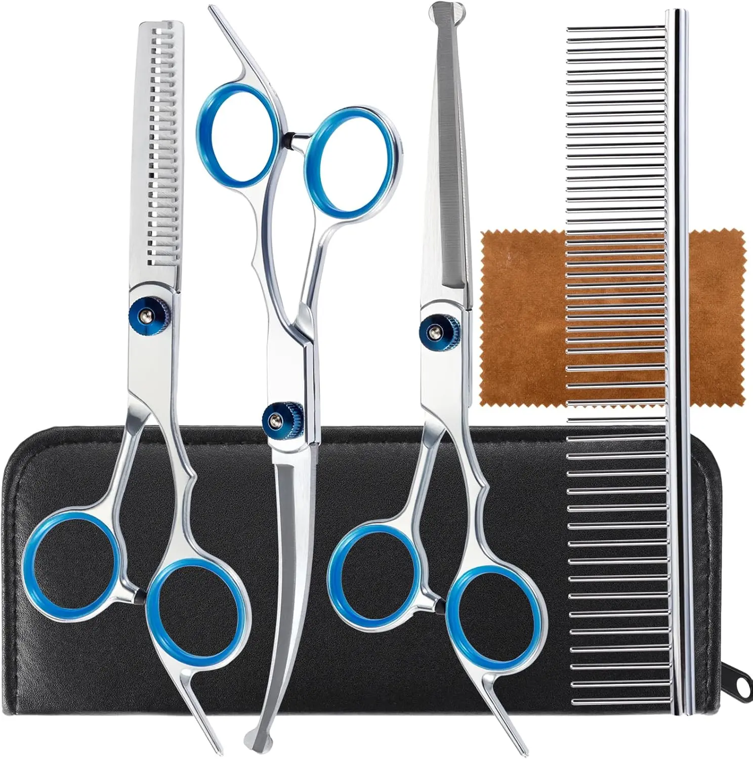 5 In 1 Stainless Steel Pet Grooming Scissors Round Tip Safety Shears Thinning Scissors for Dogs and Cats