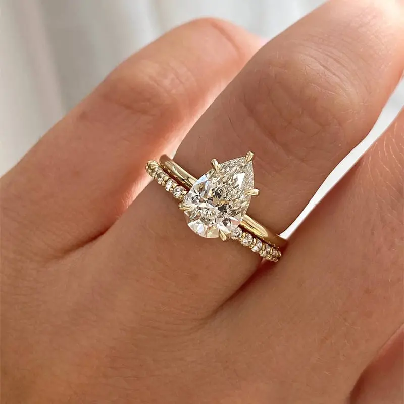 MAXINEJEWELRY 2-Piece 3.5Ct Pear Cut 5A Cubic Zirconia Engagement Ring Set, Women's Bridal Jewelry, Rings for Women, Anniversary Gift for Proposal, Daily Wear