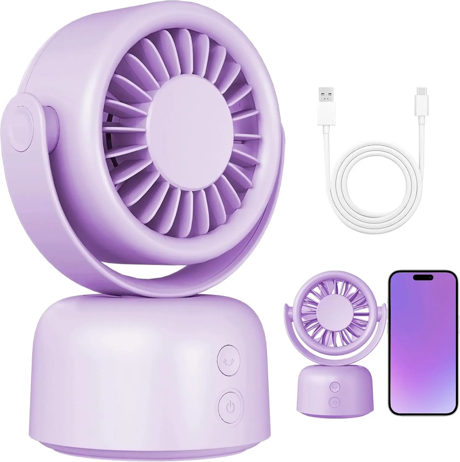 Small Quiet Desktop Fan, 3 Speeds Oscillating Fan with Auto 90° Rotate & Manual 120° Tilt Head, 0.72 Lb USB-C Corded Powered Mini Desk Fan for Outdoor Indoor Office Bedroom Travel