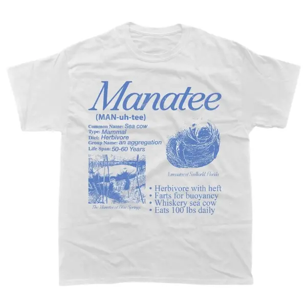 Manatee Vintage 90s Graphic T-Shirt, Retro Sea Cow Facts Info Tee, Funny Ocean Biology Shirt, Marine Science Graphic Tee, Menswear Womenswear, Animal Gift Unisex