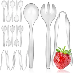 18 Count Disposable Serving Utensils, Clear Plastic Serving Utensils Set for Catering Weddings, Holiday Parties, and , Disposable Serving Spoons for Buffet, Party Utensils,