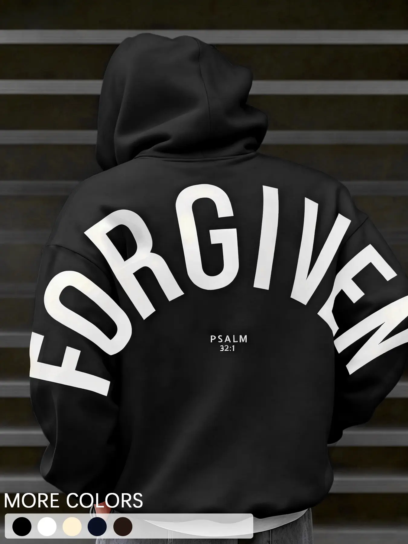 1 Piece Unisex Christian Streetwear Casual Long Sleeves Fitted Aesthetic Hoodie Tops, "FORGIVEN" Back Print with Psalm 32:1 Verse, Soft Fleece-Lined Sweatshirt for Church Youth Groups and Daily Faith Expression, Heavyweight Streetwear Sweatshirts