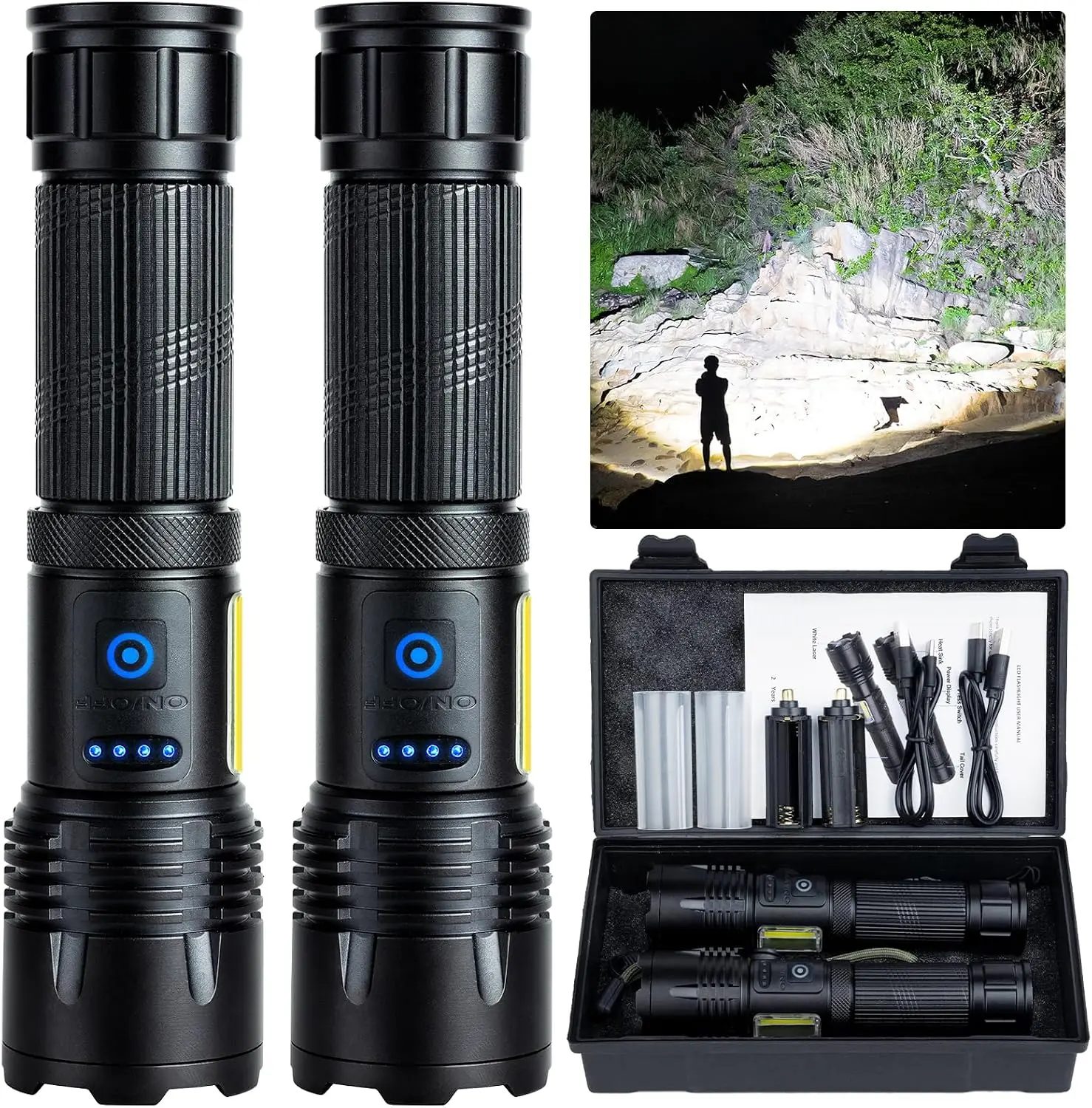 Rechargeable 5000mAh Flashlights, Super Bright 10000 Lumens Waterproof Flashlight, 6 Modes Zoomable Linternas with Power Indicator, Powerful Handheld LED Flashlights for Home Emergencies Camping, with Emergency Charging for Your Phone tiktokshopspr
