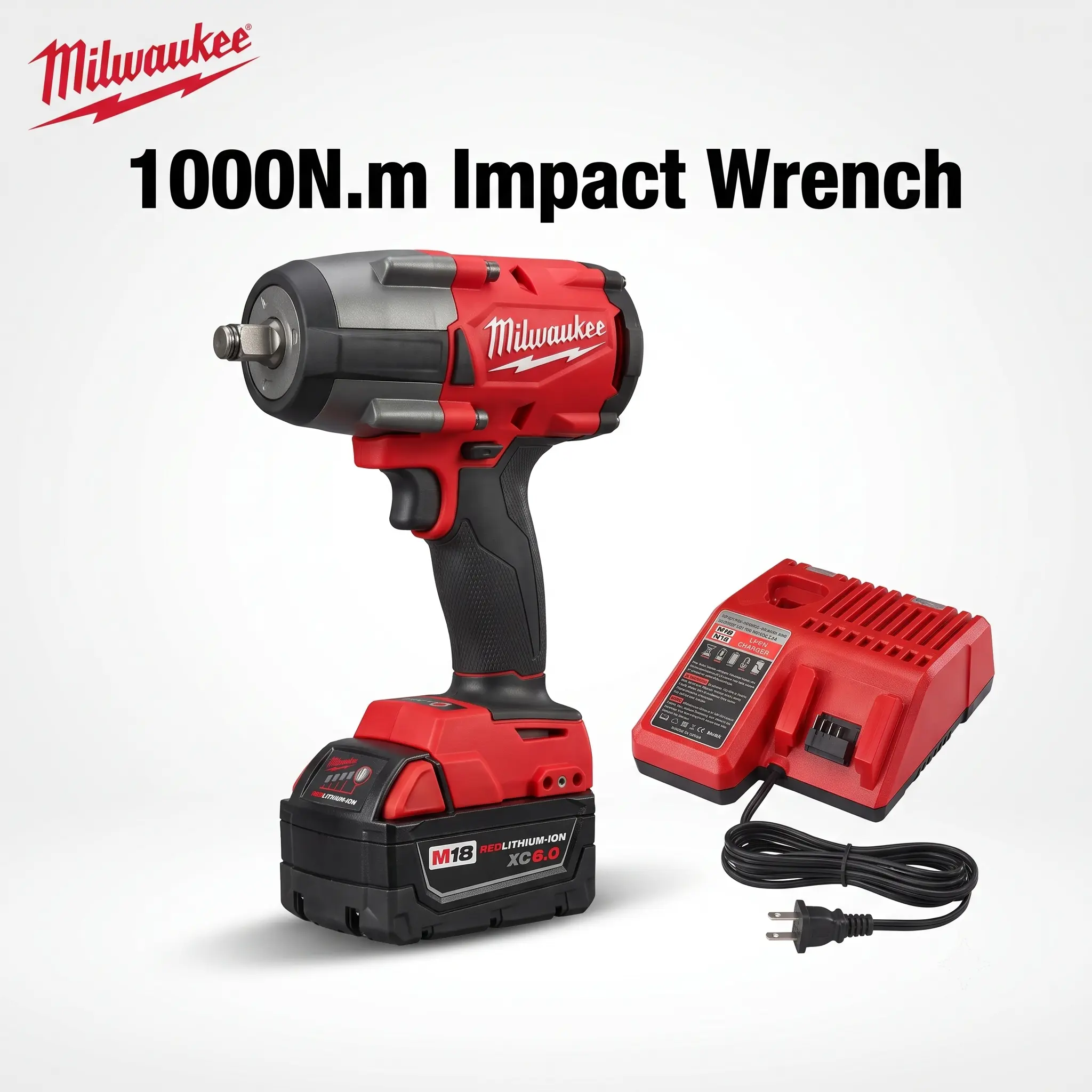 Milwaukee Portable High Torque 1000N.m Impact Wrench Power Tool Kit Equipped With 1/2 Inch Square Shaft, Designed For Farm Tractor Servicing, Off-Road Vehicle Modification And Garage Heavy Hardware Disassembly,With Battery And Charger