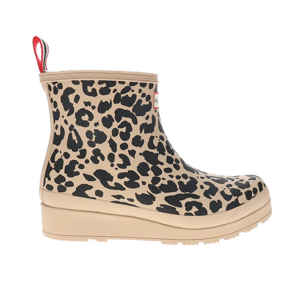 Hunter Womens Play Vegan Shearling Short Leopard Rain Casual Boots  - Beige