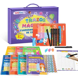 (Spanish Version)lumikidz 7 Pack Spanish Magic Grooved Writing Practice Books for Kids Reusable Magical Handwriting Workbooks with Disappearing Ink Pens Letter,Numbers,Math Tracing Copybook for Kindergarten Preschool Age 3-8