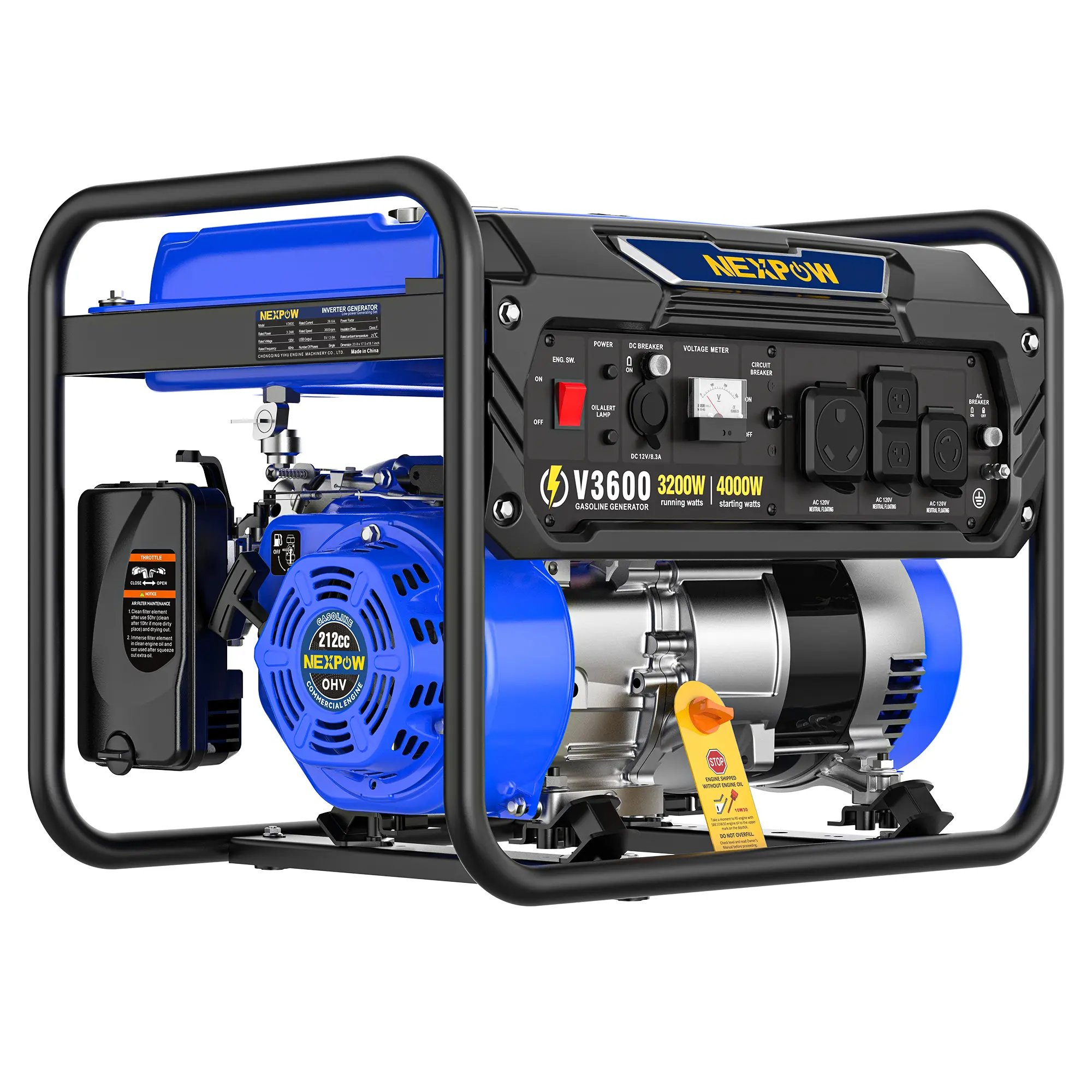 4000W Portable Generator, Gasoline Powered RV Ready Generator for Backup Home & Outdoor Camping, EPA Compliant, 9H Full Load Runtime, Open Frame