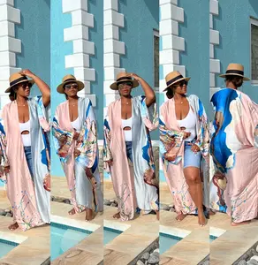 NASSAU SATIN OPEN FRONT KIMONO LONG KIMONO - PINK AND BLUE BLEND  1 review