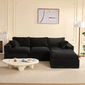 【2 Packages Shipping】106.3” Sectional Couches for Living Room, Cloud Couch, Modular Sectional Sofa, Convertible Sofas Bed, Deep Seat Sofa, L Shaped Cozy Sofa Furniture Set, Corduroy, Black