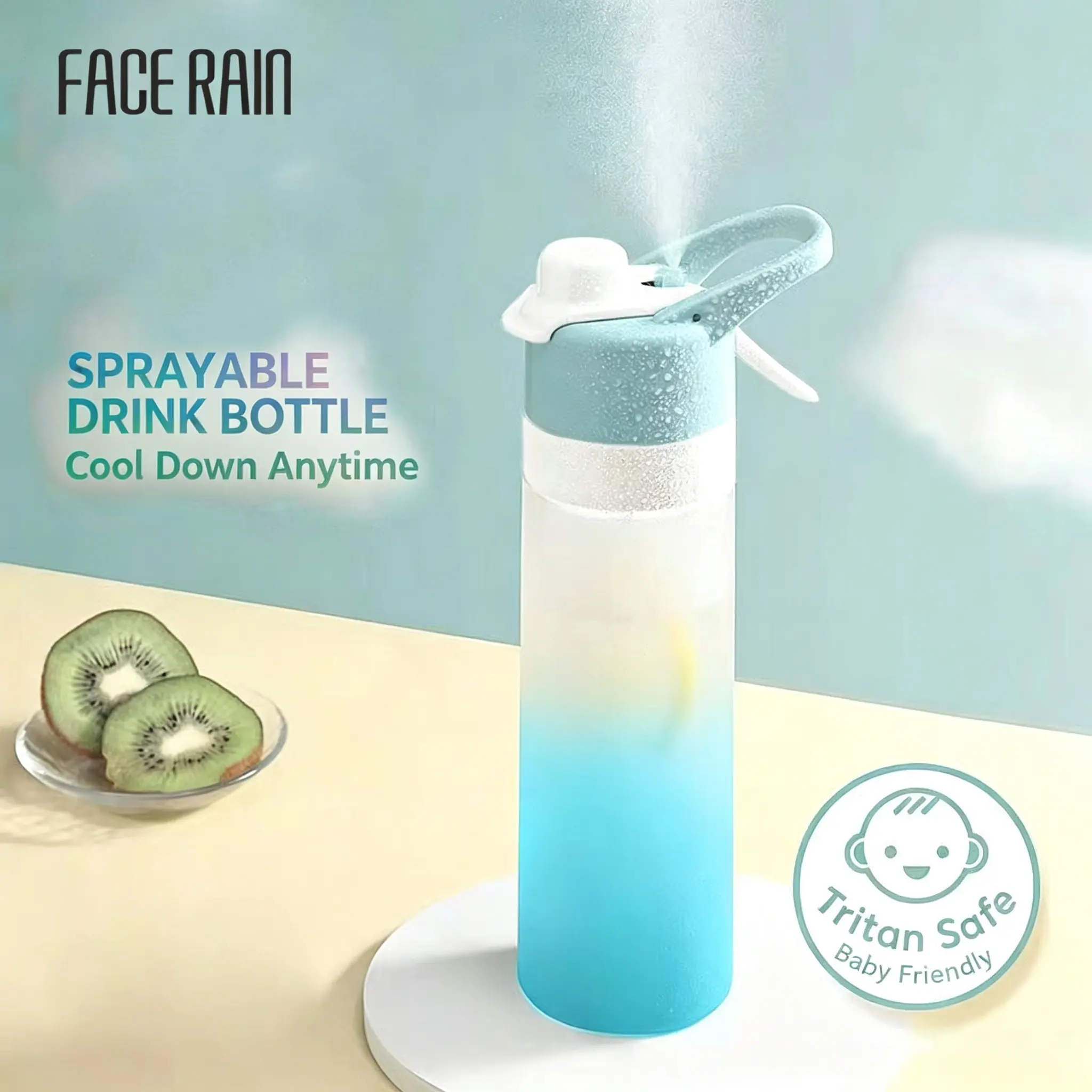 700ML 2 In 1 Spray Water Bottle, Portable Tritan Sports Water Cup, Fine Mist Cooling Hydration Bottle for Outdoor Gym Travel Student