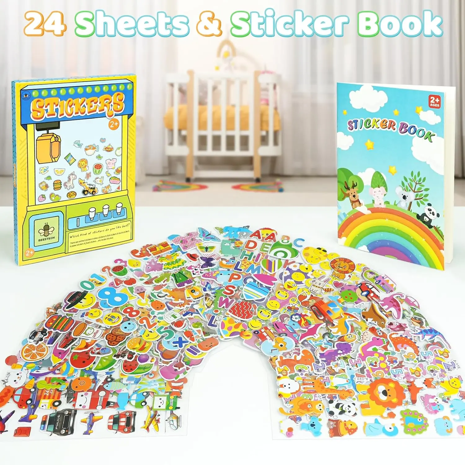 24 Sheets 500 Kids Sticker Pack – Dinosaur, Animal & Traffic Stickers, Reward Stickers for Toddlers, Potty Training & Classroom Use