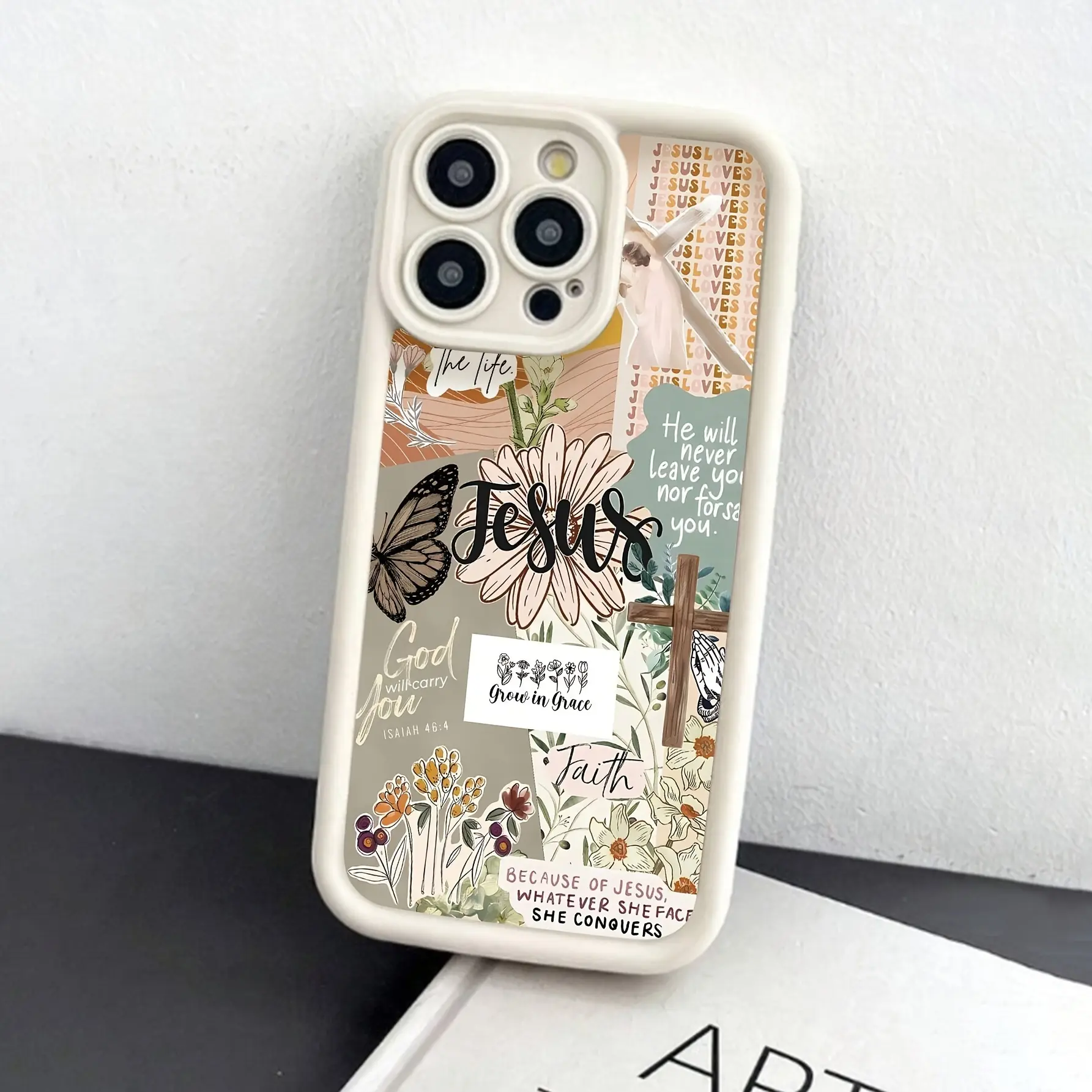 Case for iPhone 17 Pro Max Plus Air/ 16 Pro Max 15 Plus 14 13 12 11 XS  Jesus Christian Flower Butterfly Themed Pattern Drop Protection Shockproof Soft Silicone smartphone Cover iphone  15  pro  max  case