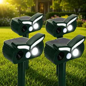 4 Pack Solar Ultrasonic Animal Repeller – Motion Activated Pest Deterrent with Flashing LED Light, Waterproof Outdoor Deer Raccoon Squirrel Repellent for Garden Yard Patio Lawn rodent repellent electronic