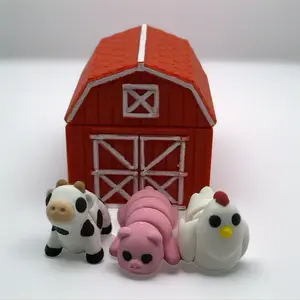 Cute Festive Barn Container with 3 Farm Themed Cuties - Fun Mini Decor for Gifts and Personal Use Ornaments