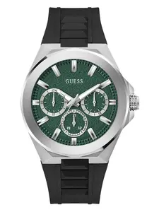 GUESS Male Silver-Tone and Green Multifunction Watch