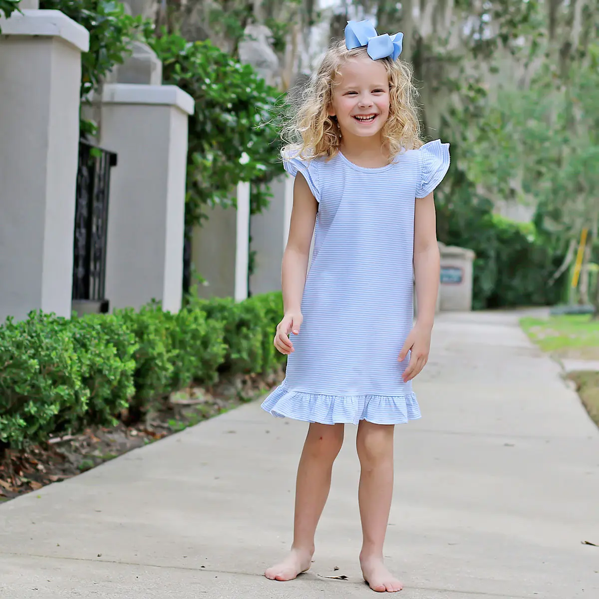 Blue Stripe Milly Dress - Soft Knit Ruffle Outfit for Girls