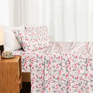 Orbby T-144 Blush Pink Floral 100% Cotton Percale Sheets 4PC – Soft Cooling Breathable Bedding Set, Deep Pocket Fit, Elegant Bedroom Decor Essential
