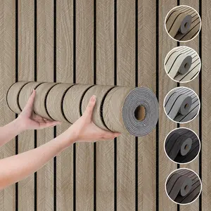 A Roll of 3D Grooved Wood-Grain Wall Panels – Self-Adhesive, Waterproof, Sound-Insulating Wallpaper with Textured Design and Wood Surface, Easy to Clean and Install, Removable, Perfect for Living Rooms, Bedrooms, Interior Walls, and Ceiling Décor