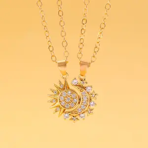 925 Sterling silver sun and moon asymmetrical couple necklace niche design versatile simple retro men and women jewelry girlfriends necklace gift Zirconia Pendant
