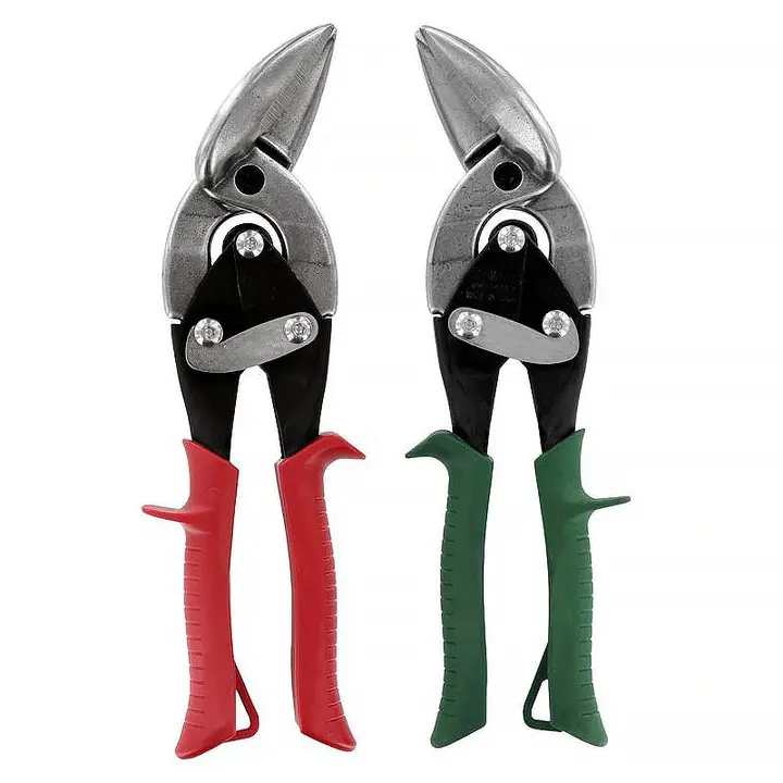6510c Right and Left Angled Tin Cutting Aviation Snips Set with Forged Blade and Kush'n-Power Comfort Grips