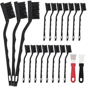 15 count Mini Nylon Brush Set,Masonry Brush Wire Bristle for Cleaning Welding Slag and Rust,Curved Handle Brush (Nylon, 15)