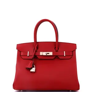 Pre-owned HERMÈS Leather Top Handle Bags Hermes Birkin Handbag Rouge Grenat Epsom with Palladium Hardware 30 by Rebag