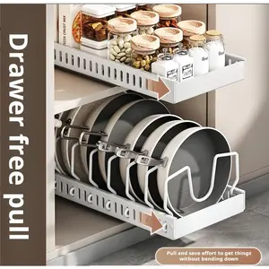expandable pot and pan organierrack for cabinet,kitchen storage organization pot lid organizer holder with 8 stainless steel adjustable dividers for kitchen cabinet organizer and storage