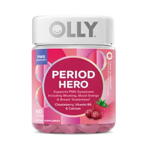 OLLY Period Hero - 60 Count Cran-Raspberry Flavored Supplement with Chasteberry Vitamin B6 & Calcium for PMS Support