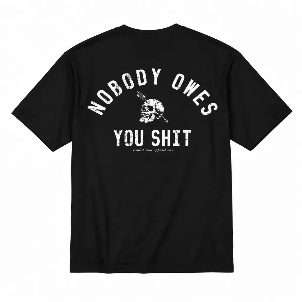 Nobody Owes You Shit Skull Men’s T-Shirt – Tactical Motivational Graphic Tee, Veteran Military Mindset Shirt, Gym Grind Alpha Lifestyle Apparel
