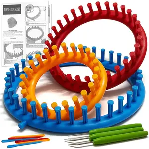 Loom Knitting Kit with Step-by-Step Instructions, Cost-Effective 3 Size Round Knitting Loom for Beginners, Easy & Quick Hat Scarf Knitting Loom Set with 3 Hooks & 6 Needles